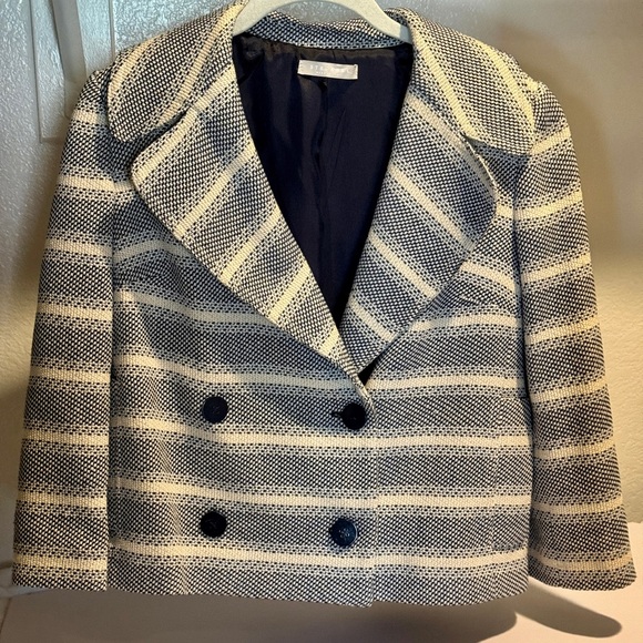 Stefanel Jackets & Blazers - Stefanel Made in Italy Cropped Peacoat Jacket Womens Size 6 Blue White Cotton